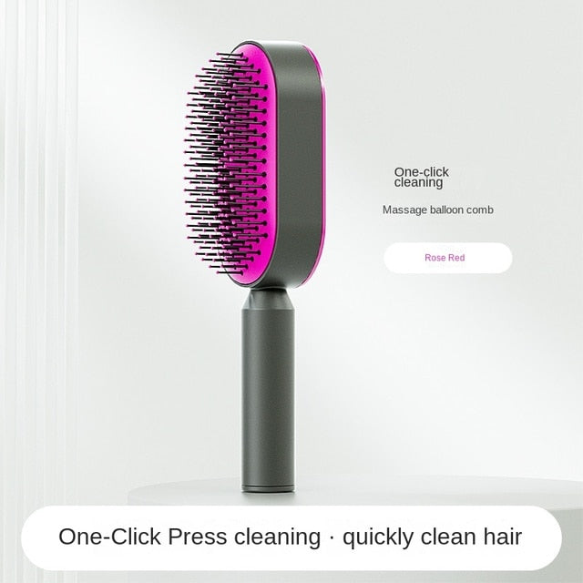Self-Cleaning Hair Brush – Anti-Static, Scalp Massage & One-Press Clean for Women
