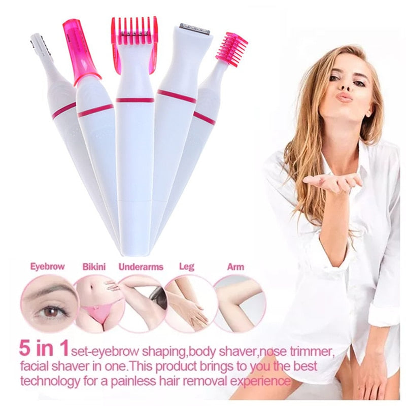 5-in-1 Hair Removal Combo – Eyebrow Shaper, Body Shaver, Nose Trimmer & More