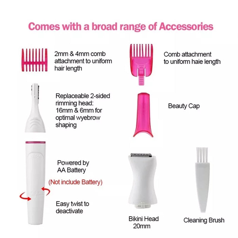 5-in-1 Hair Removal Combo – Eyebrow Shaper, Body Shaver, Nose Trimmer & More