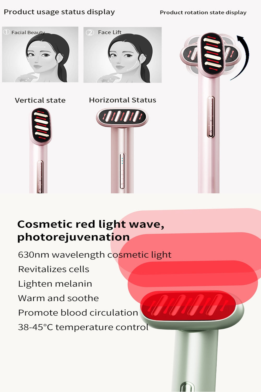 5-in-1 Microcurrent Beauty Wand – Red & Blue Light, Vibration & Heat for Glowing Skin
