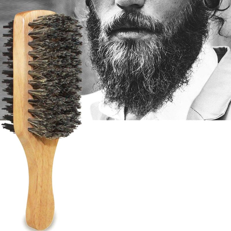 Boar Bristle Beard Brush – Natural Wood Handle for Grooming, Shaping & Healthy Growth