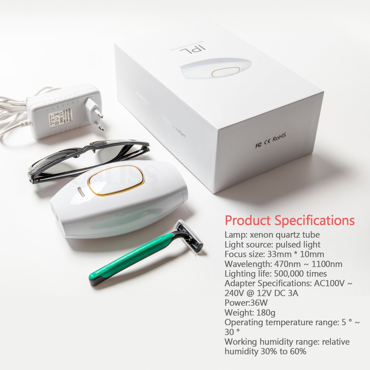IPL Hair Removal Set – 500,000 Flashes, Adjustable Wavelength for Full Body Use