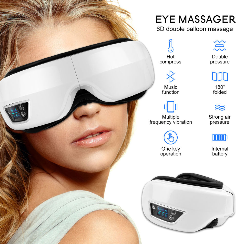 6D Smart Airbag Eye Massager – Heat Compress, Bluetooth Music & Acupressure Relief
