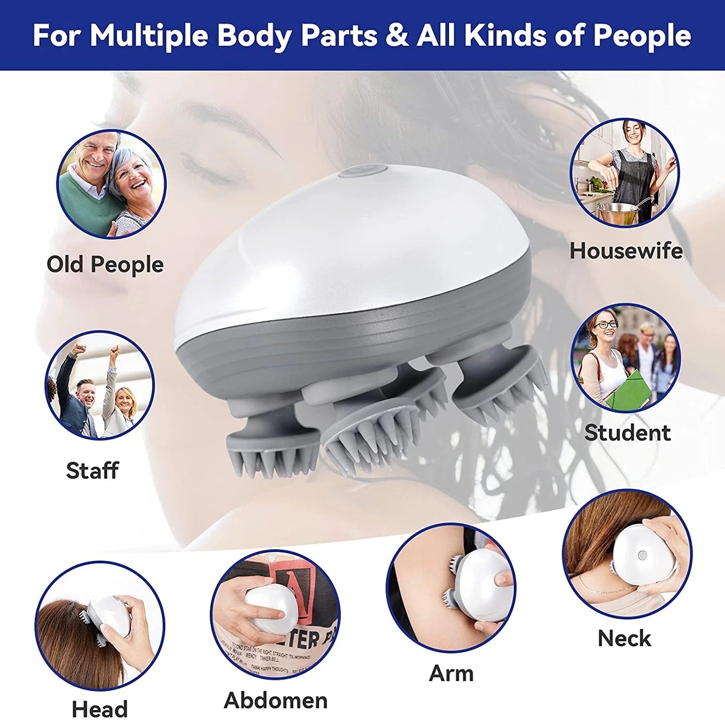 Electric Head & Scalp Massager – Heat, Kneading & Vibration for Tension Relief